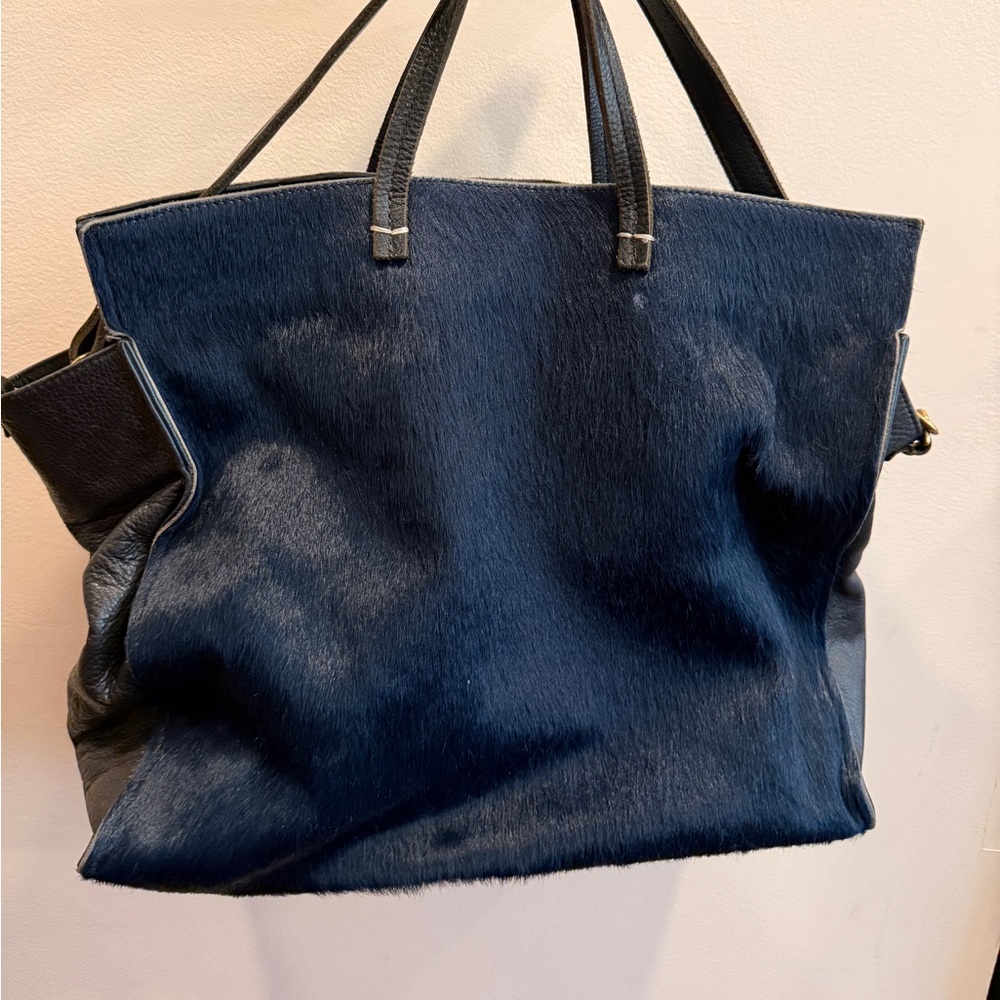 Clare V Navy Ponyhair and Blaxk Leather Bag